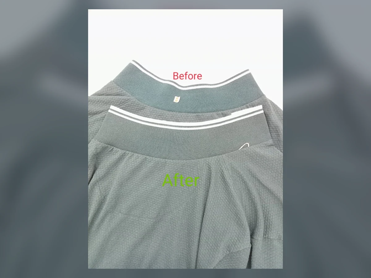 Grey garment collar repair before and after