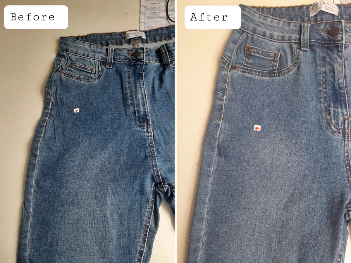 Denim front fabric defect repair before and after