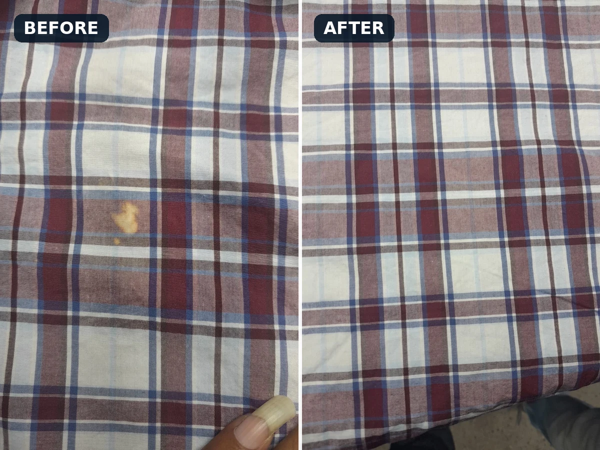 Stain removal before and after fabric repair
